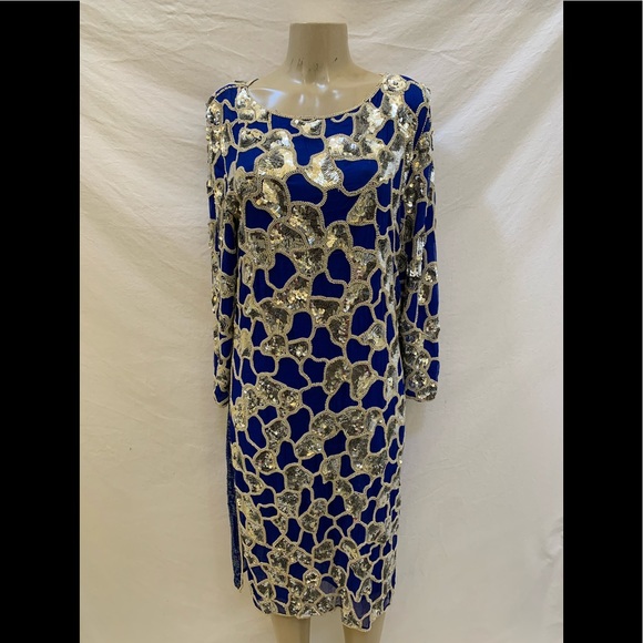 VTG 80s Xoanon Sz M Embellished Knee Length Dress - Picture 2 of 11